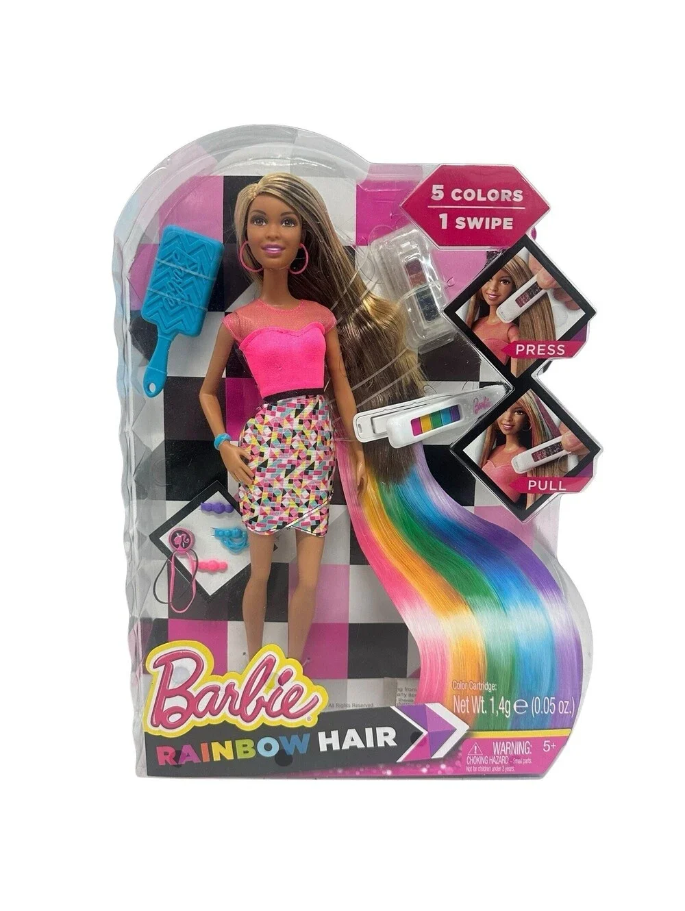 2014 Barbie Rainbow Hair Doll 5 Colors 1 Swipe CFN49